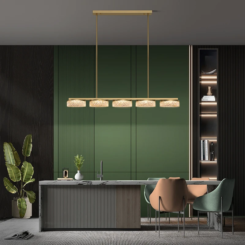 

All copper restaurant light modern simple dining table bar light resin inlaid gold foil lampshade