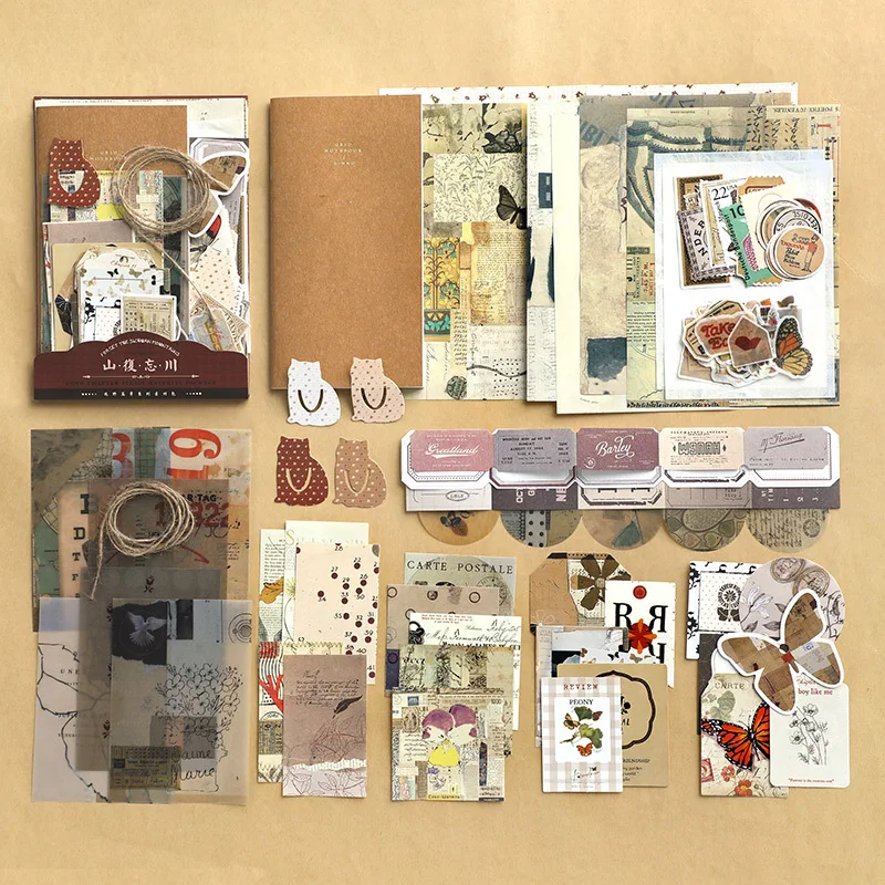 1 Packung/86 Stück klassische Vintage-Collage-Aufkleber, alte Seiten- und Schriftmuster für Scrapbook-Layouts