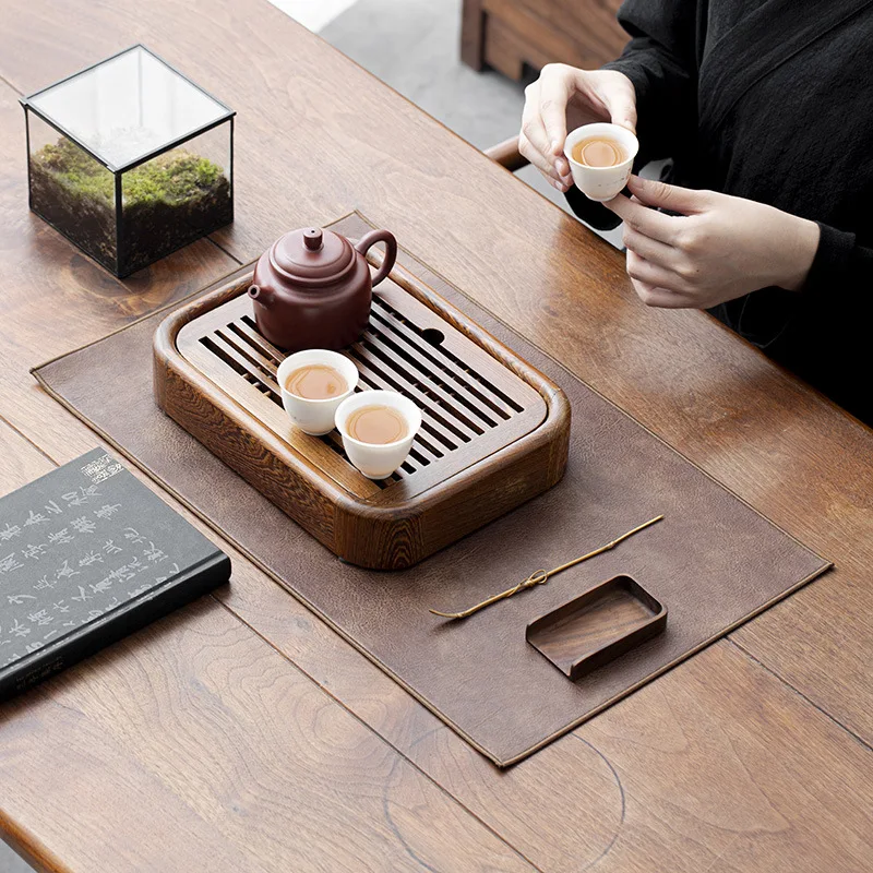Leather Tea Mat Waterproof Table Runner Zen Spirit Tea Table Mat Double-sided Usable
