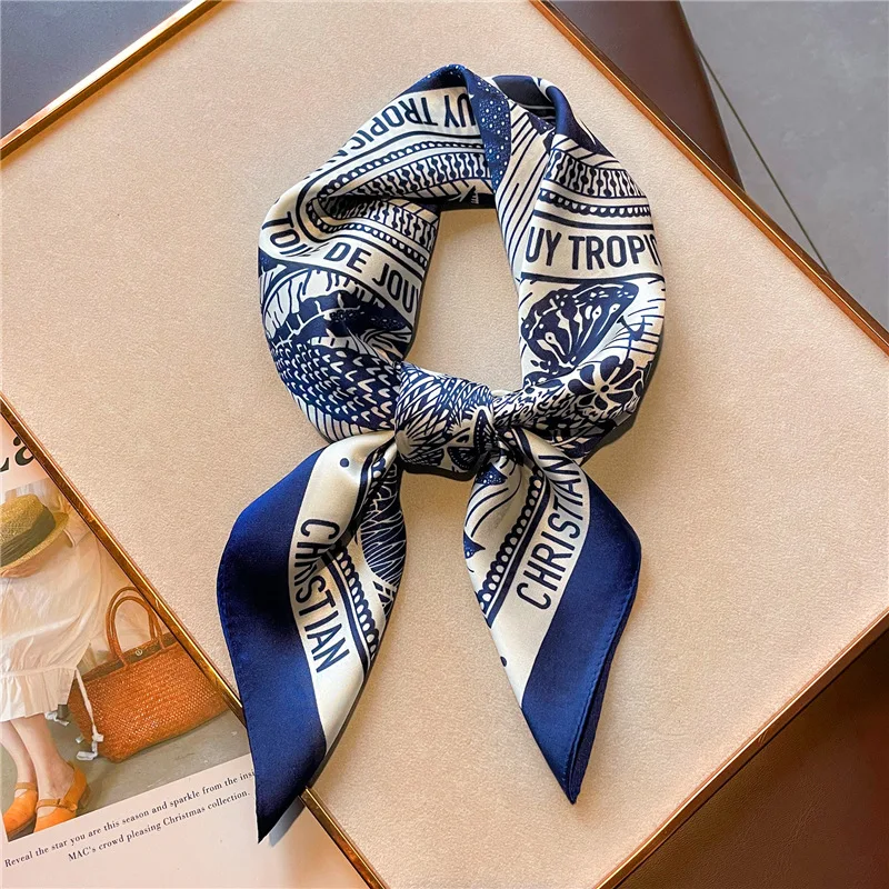 New Small Square Scarf Women\'s Silk Scarf 70cm Letter Printed Scarf Square Shoulder Scarf Wholesale Headscarf Hair Accessories