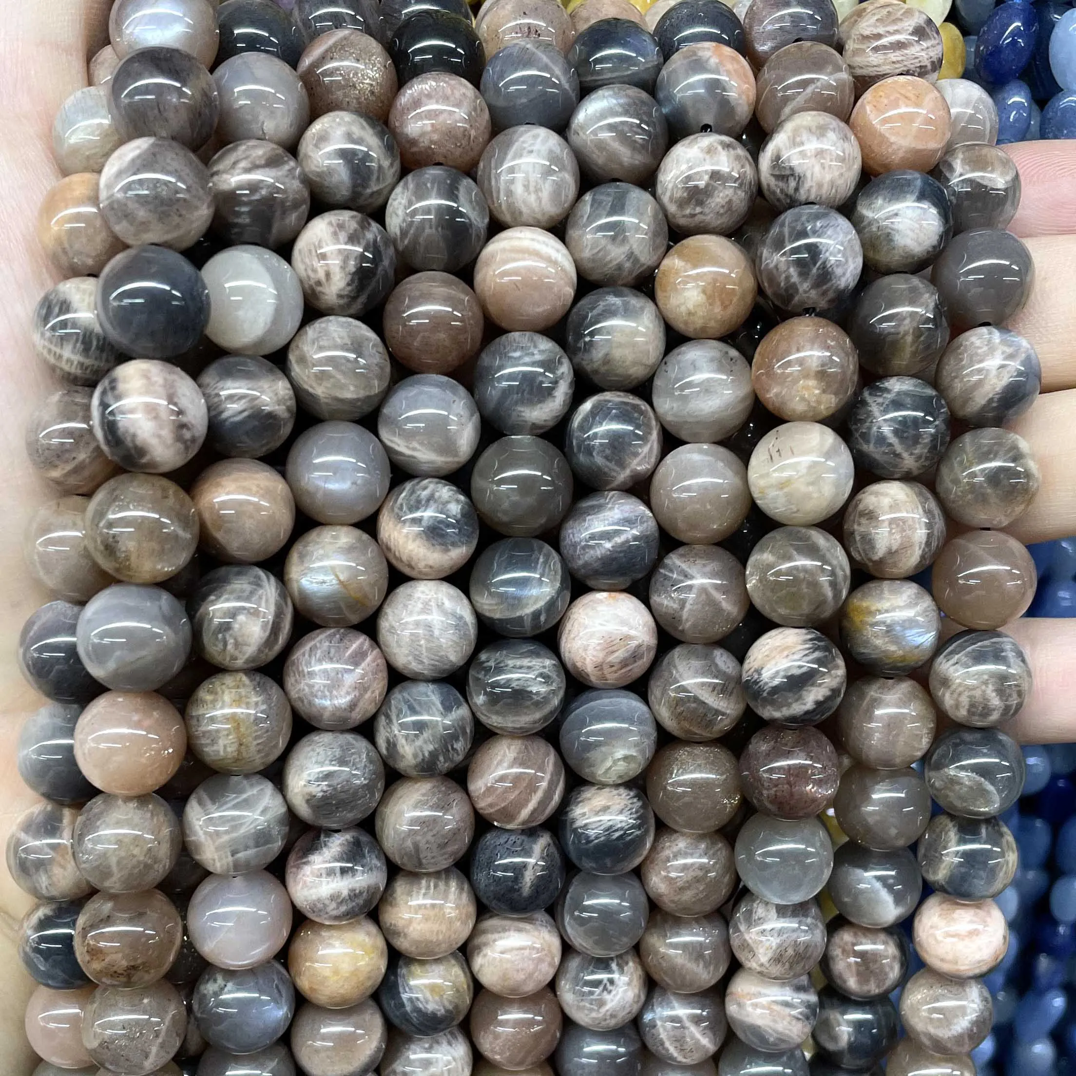 6 8 10MM Natural Black Sunstone Moonstone Round Loose Spacer Gems Beads For Jewelry Making DIY Bracelet Necklace Accessories