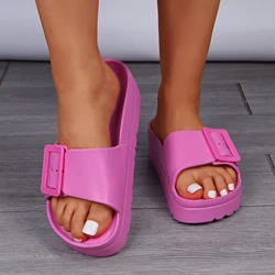 Fashion Summer Women Beach Slippers Outdoor Wear Buckle Strap Eva Flat Sandals For Women