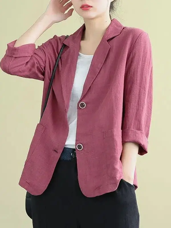 Ladies Cotton Linen Short Suit Jacket Loose Long Sleeve Spring Autumn New Style plus Size Korean Version High Waist Design