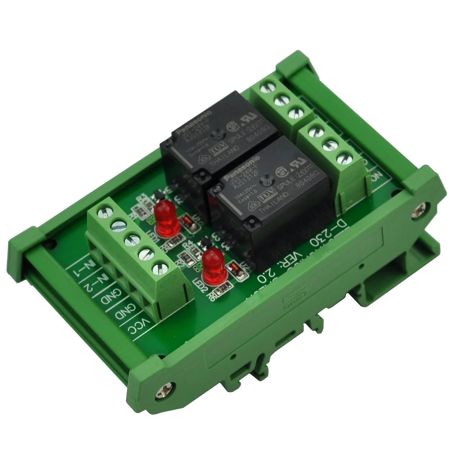 

ELECTRONICS-SALON DIN Rail Mount 2 SPDT 10Amp Power Relay Interface Module, DC 24V Version.