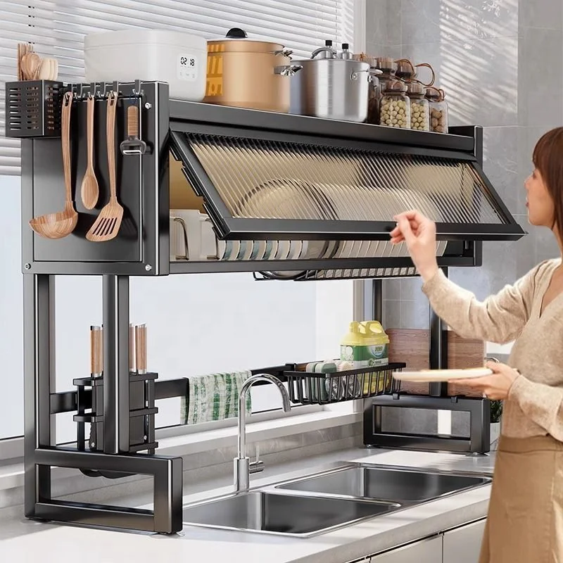 New Arrivals Perforation  Sink Transparent Dust-proof Storage Cabinet Multi Functional Tableware Storage Rackpromote sales
