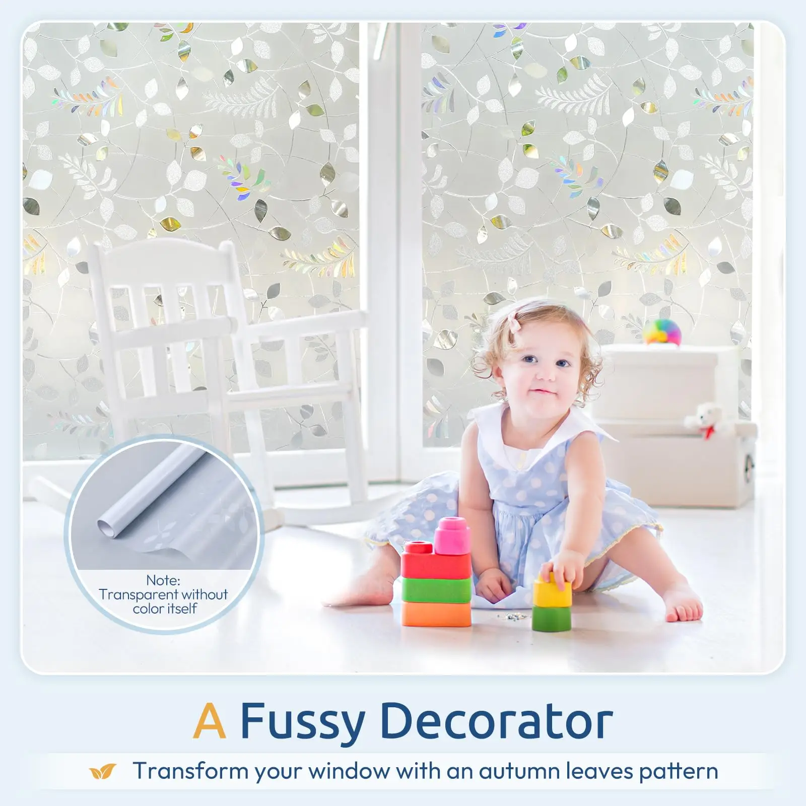 Frosted Privacy Window Film 3D Decorative Vinyl Static Cling, Non-Adhesive, 94% UV Protection Decor for Bedroom & Bathroom