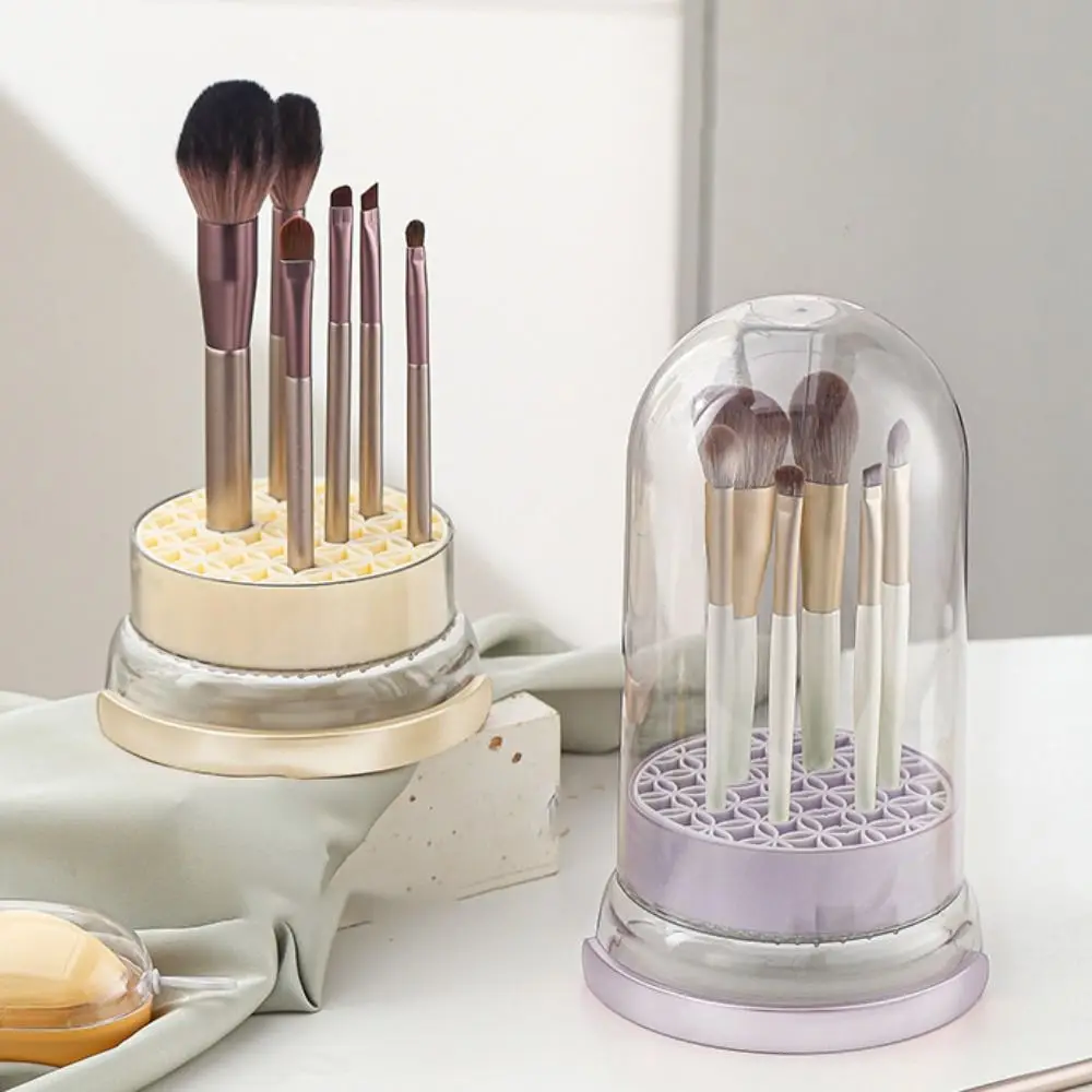 

2-in-1 Makeup Brush Storage Bucket Large Capacity Detachable Cosmetic Brush Hang Drying Holder with Cover Transparent