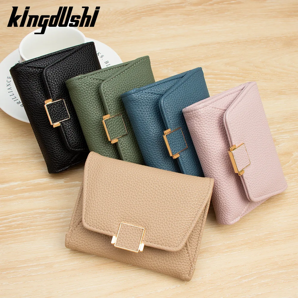 

PU leather snapback lady's short purse with lotus pattern multi-card slots and small three-fold card holder, zero wallet