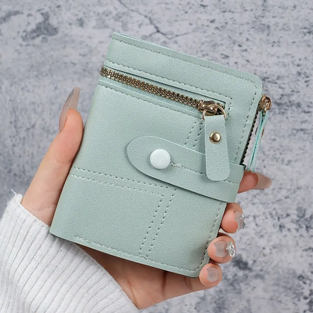 محفظة بأزرار بلون سادة متعددة الاستخدامات، تصميم قصير رفيع للغاية، محفظة رفيعة من جلد البولي يوريثان، مشبك بطاقات للسيدات، إكسسوارات عصرية