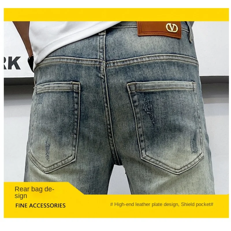 

High-end light luxury fashion 2024 Summer thin light blue denim MEN'S shorts loose casual straight leg pants