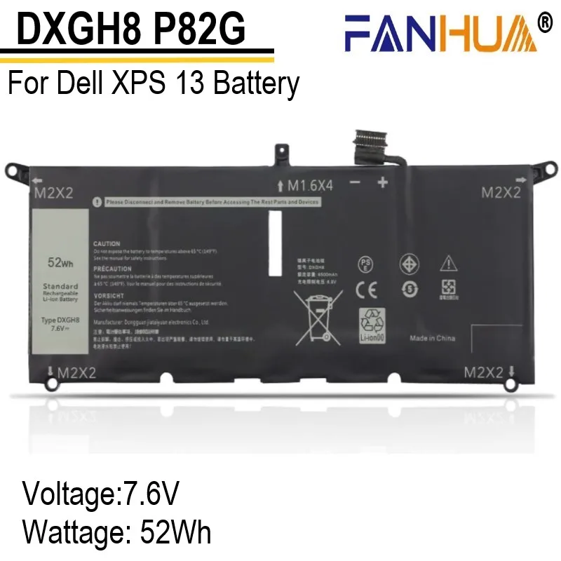 

DXGH8 Laptop Battery For Dell XPS 13 9380 9370 7390 For Dell Inspiron 7390 2-in-1 7490 G8VCF H754V 0H754V P82G 7.6v 52WH