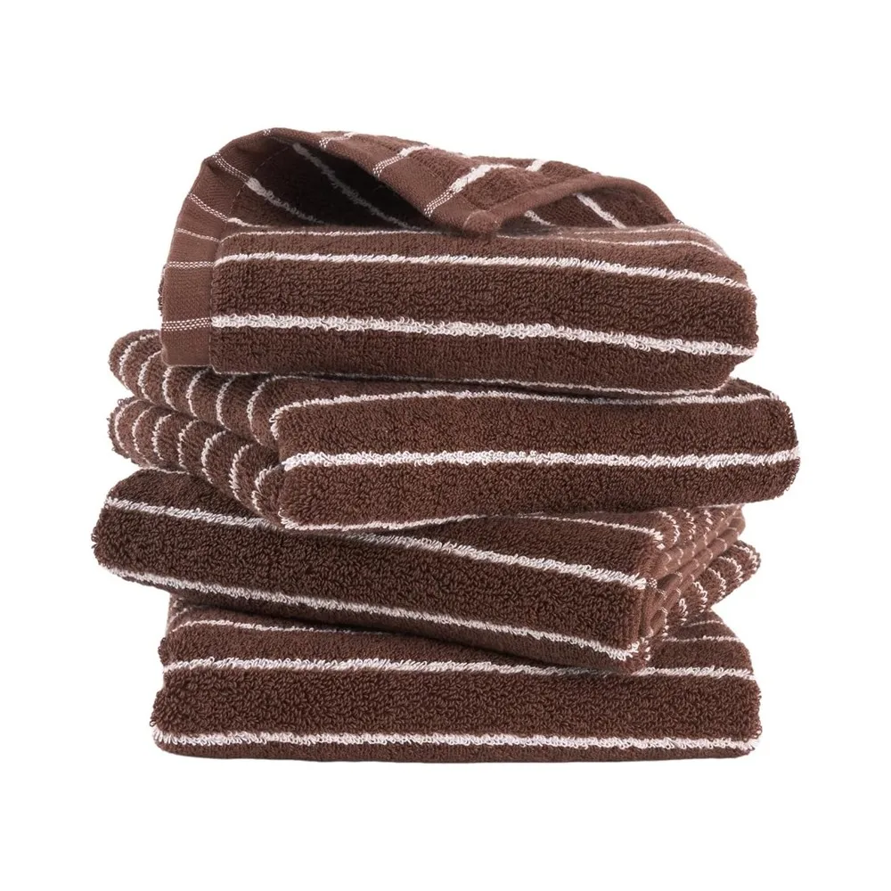 1/4/6pcs 100% Cotton Brown White Striped Reversible Bath Towels - Soft Absorbent Decorative Hand Towels for Bathroom Clearance
