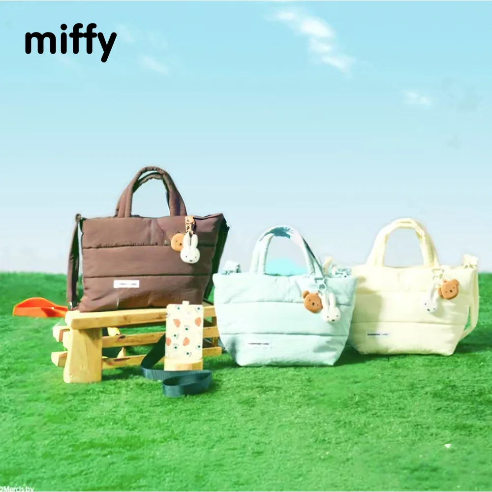 Kawaii Miffy Boris Co Branded Down Tote Bag Preppy High Capacity One Shoulder Laptop Cute School Bag Gift Toys