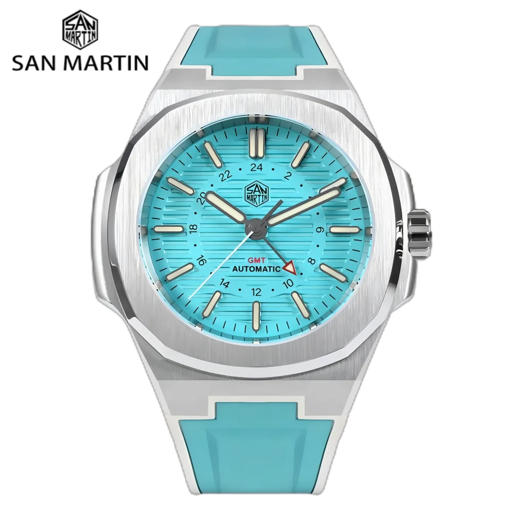 San Martin 43mm Automatic Mechanical Wristwatches For Men GMT Watch 6460 Luxury 10Bar Luminous Relogio Masculino BGW-9 SN0075C