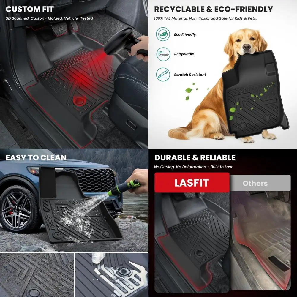 

Floor Mats & Cargo with Backrest Mat for Ford Explorer 2022-2025 2026 6 Passenger, Custom Fit All Weather Protector TPE Easy Cle