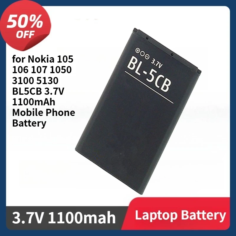 

Литиевая аккумуляторная батарея BL-5CB BL 5CB для Nokia 105 106 107 1050 3100 5130 BL5CB 3,7 В 1100 мАч Аккумулятор для мобильного телефона