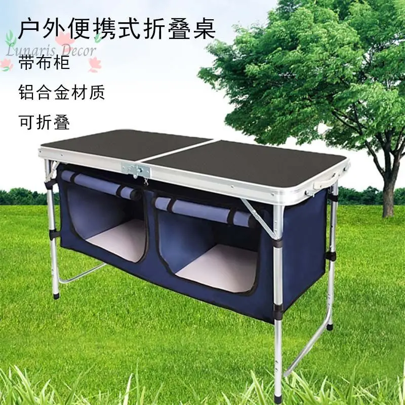 Outdoor folding table - camping, picnic, market stall, adjustable height, foldable, with cloth cover - travel & camping