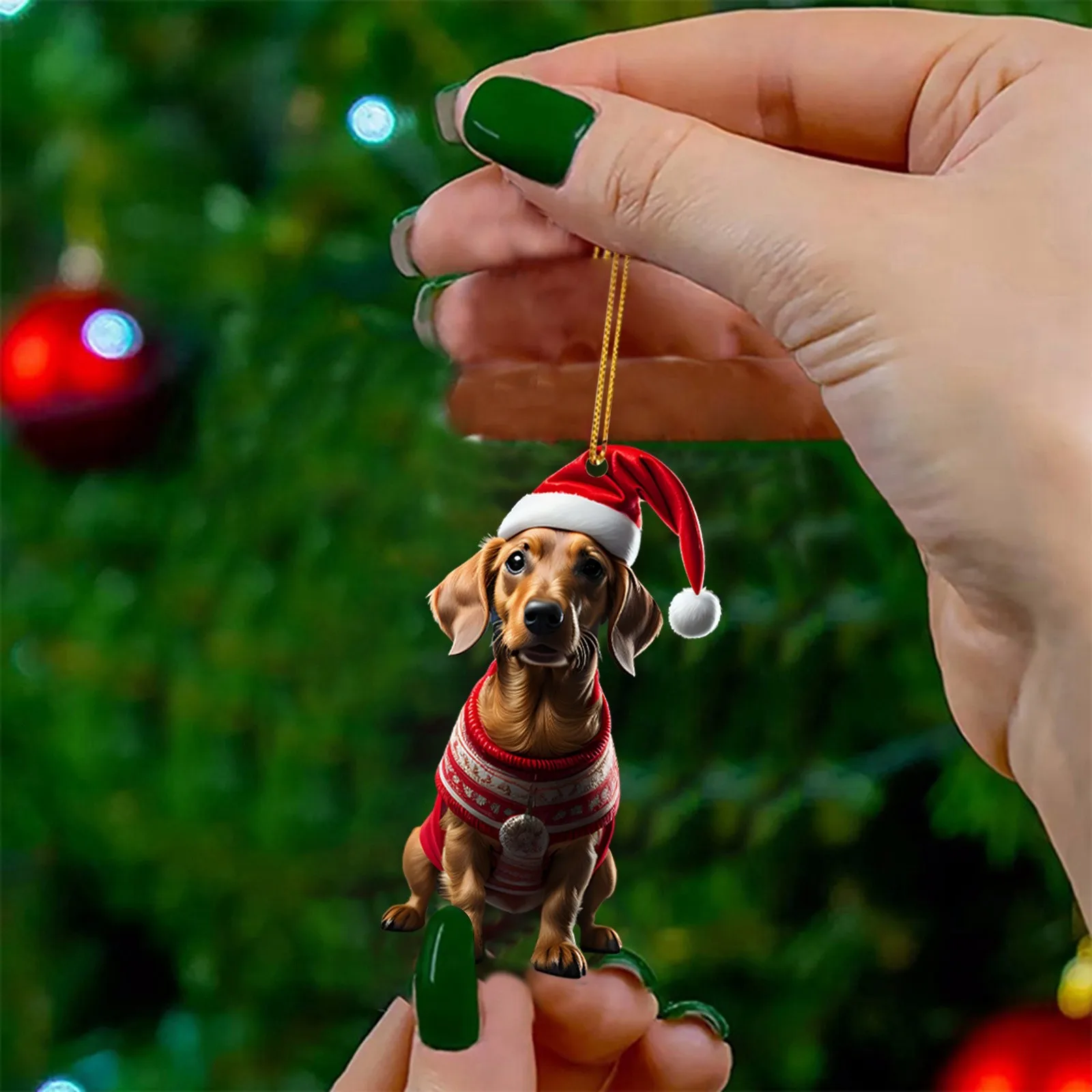 2D Acrylic Cartoon Christmas Doggy Christmas Tree Pendant Acrylic Christmas Cartoon Cute Winter Candle Rings for Chandelier