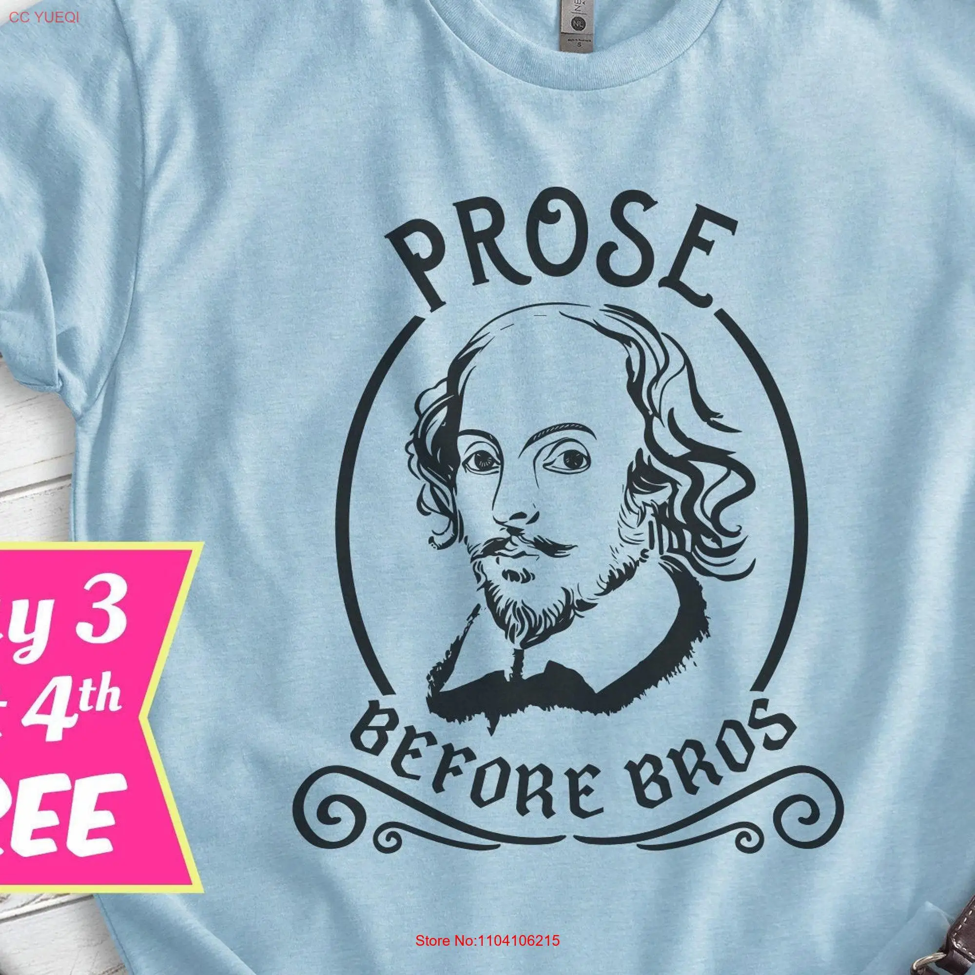 Prose Before Bros Shakespeare T Shirt Funny Literary long or short sleeves