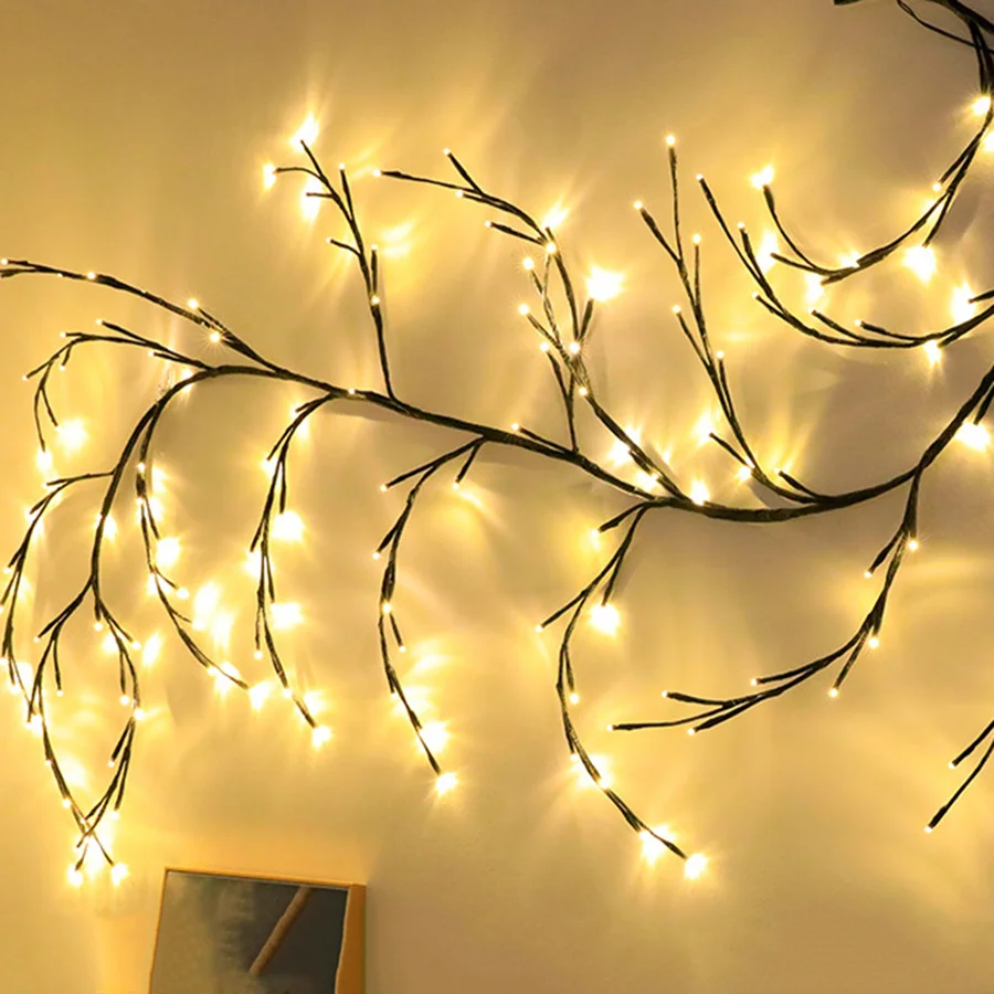 144 LEDs 7.5FT Enchanted Willow Vine Lights Christmas Garland Light Flexible DIY Branch Light for Room Wall Wedding Party Decor