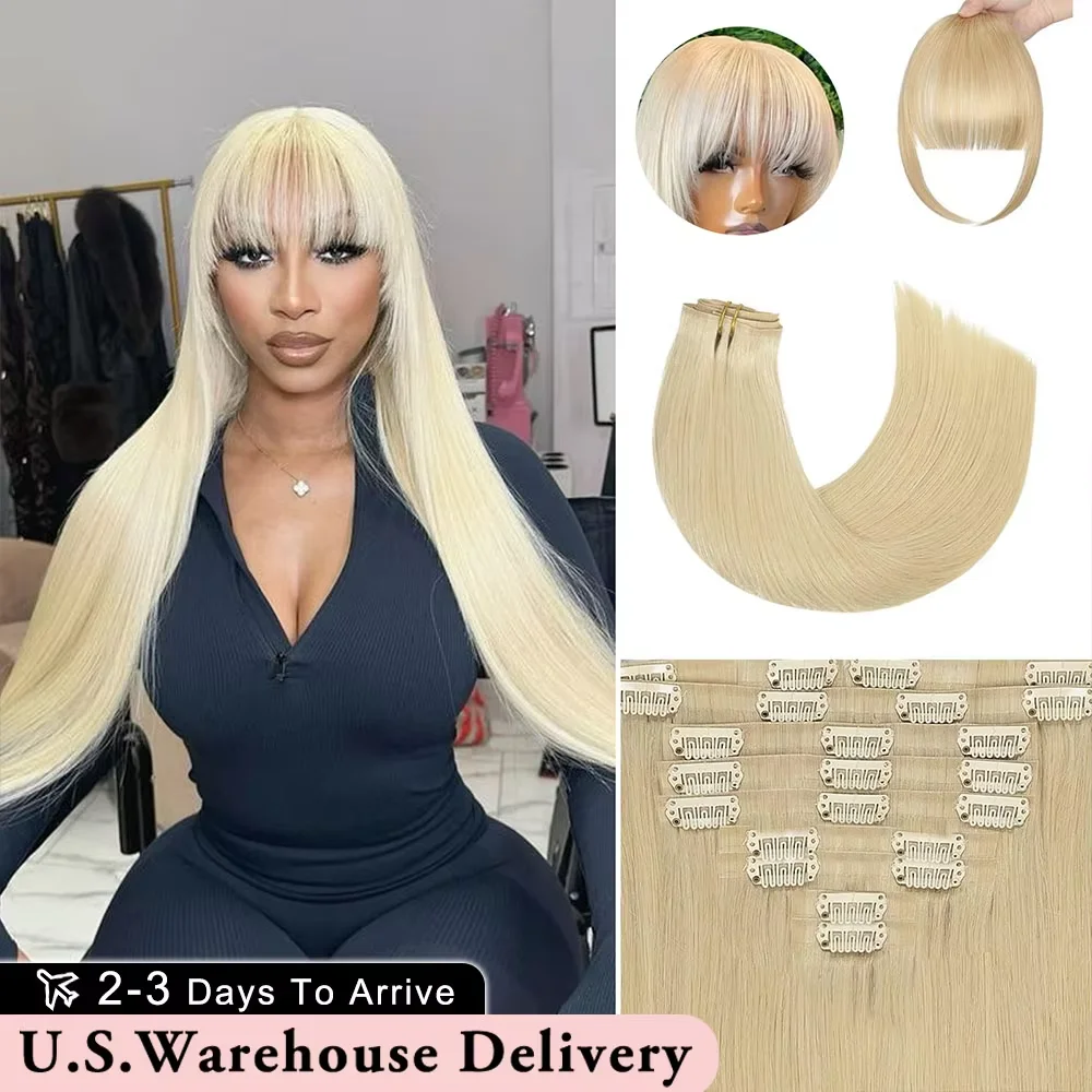 

Clip Ins Human Hair Extensions 24 Inch 10pcs/set Blonde Hair Extensions Real Human Hair Clip ins Straight #613 Human Hair Clips