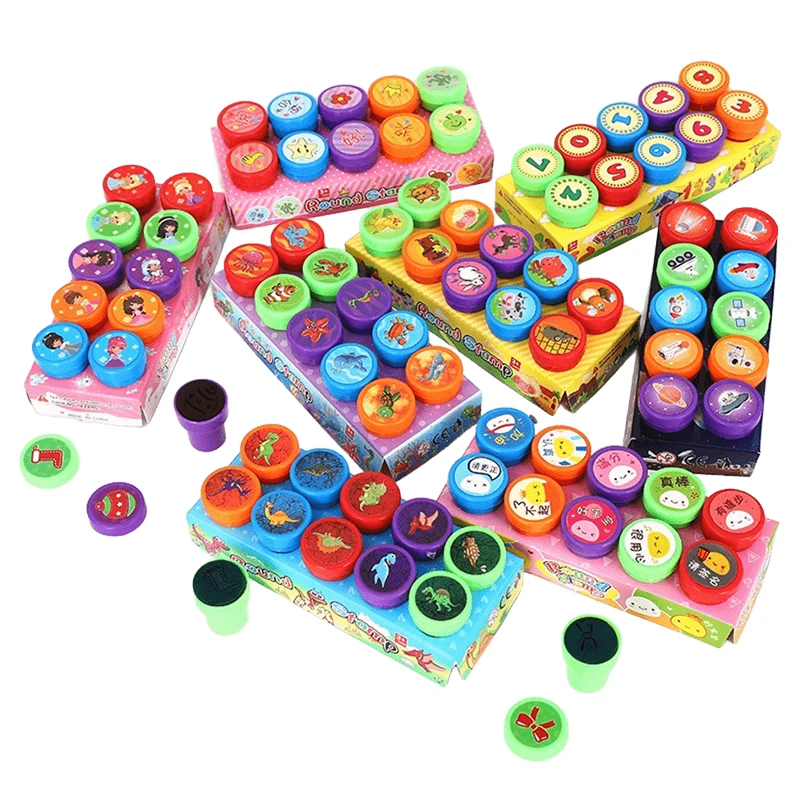 10Pcs Mix Cute Cartoon Stamps Boxed Assorted Seals Set DIY Painting Decoration Stationery Supplies Teacher Reward Prize Gift ZYF