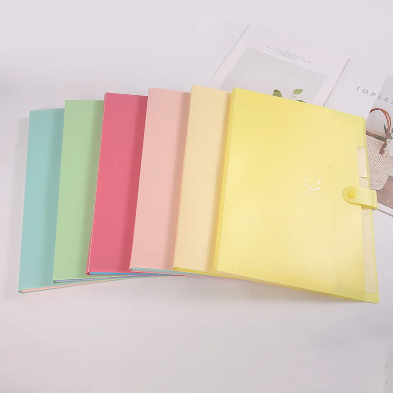 Smiley pp Folder Multi-color a4 Folder Multi-layer Five-compartment Smile accordion Bag Button Test Paper Storage File Bag