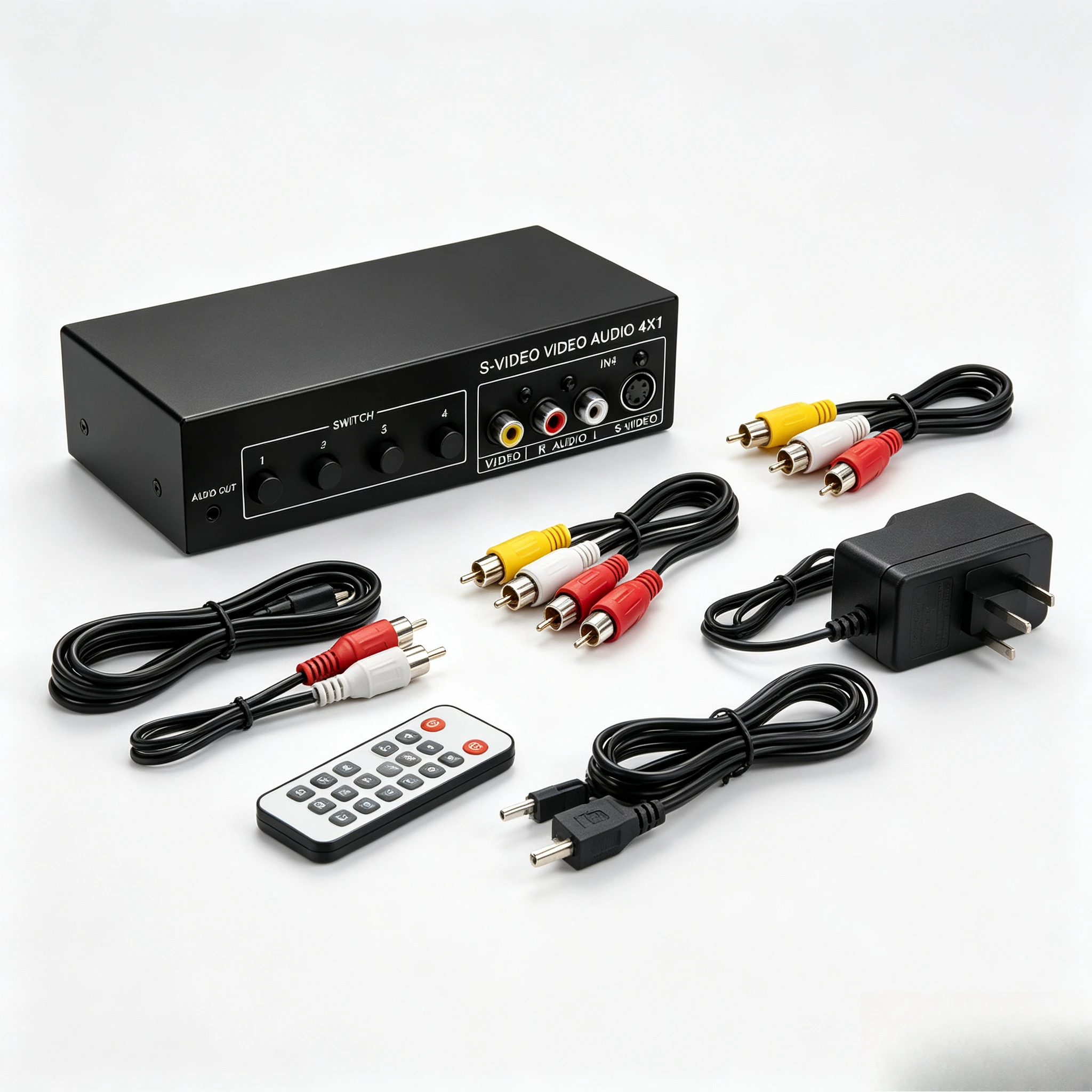 For VSSW41 4-In 1-Out AV S-Video Switcher with 3.5mm Stereo Audio Port Multi-Source Video Selector