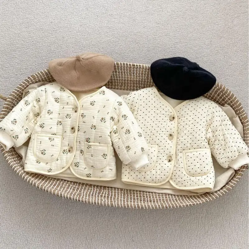 

Baby Boys Girls Padded Jacket Autumn Winter Print Warm Coat Round Neck Cardigan Tops Children Clothing 1-3 Years Old Comfortable