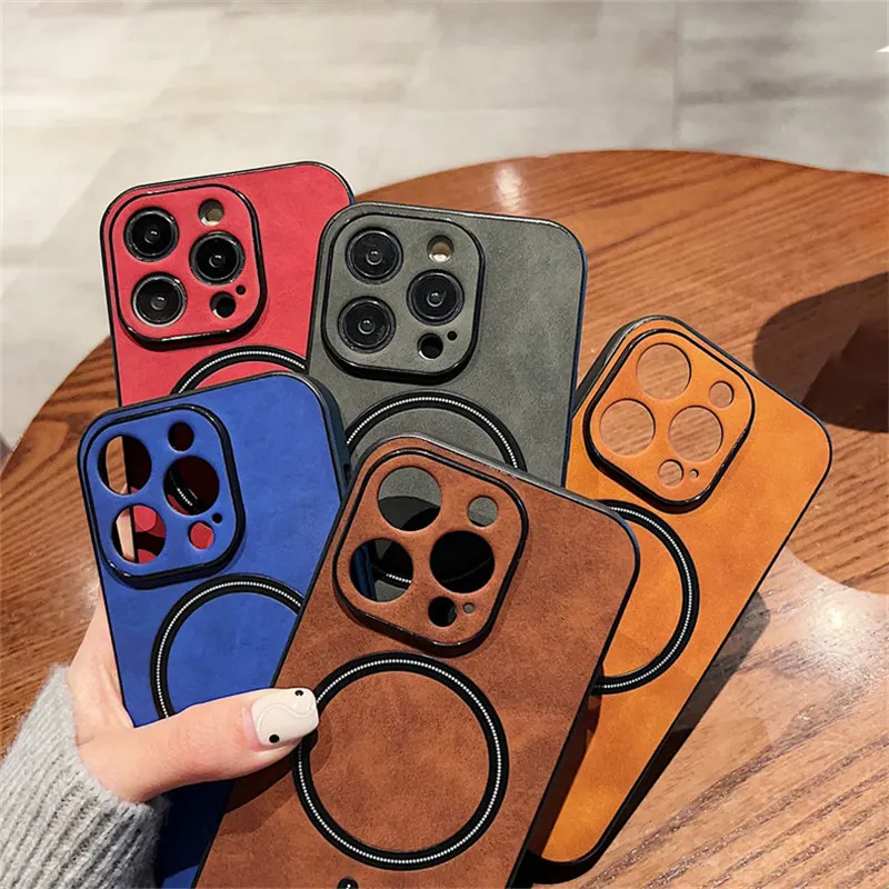 Luxury Wireless Charging Magnetic Cortex Leather Phone Case For iPhone 16 13 12 15 17ProMax 14Plus 18Pro Shockproof Bumper Cover