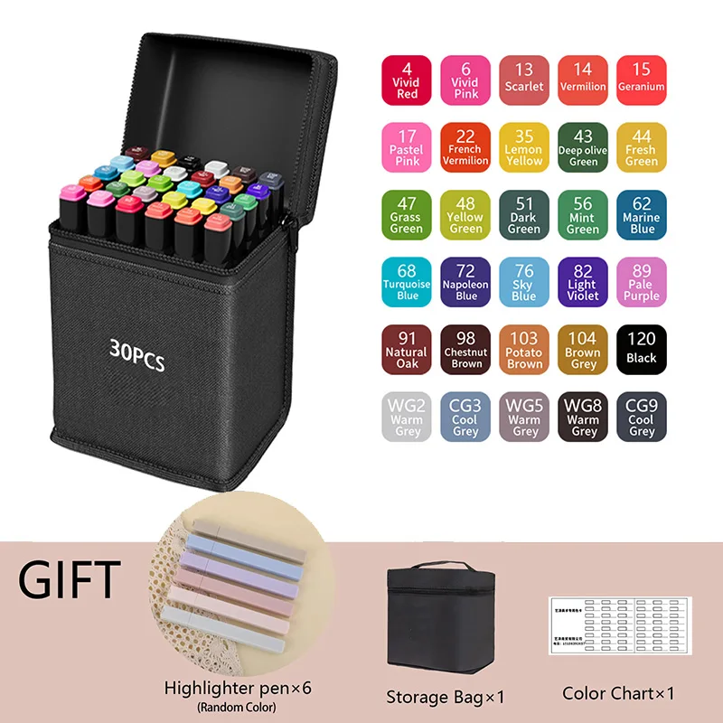 24-262 Kleuren Alcohol-Based Tekenenstiften Dubbele Punt Permanente Art Sketch Markers voor Illustratie Schoolbenodigdheden