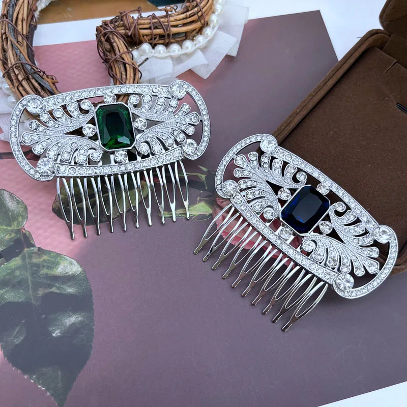 Glass Stone Combs Hair Jewelry For Women Blue Green Vintage Wedding Party Accessories