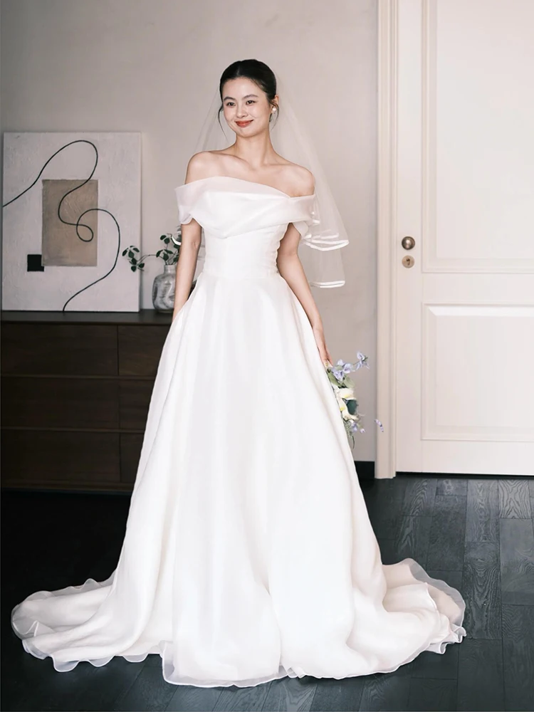 

Ele One-oulder Bridal Gown White Welcome Dr Outdoor Wedding Dr Simple Forest System with Small Train for Brides