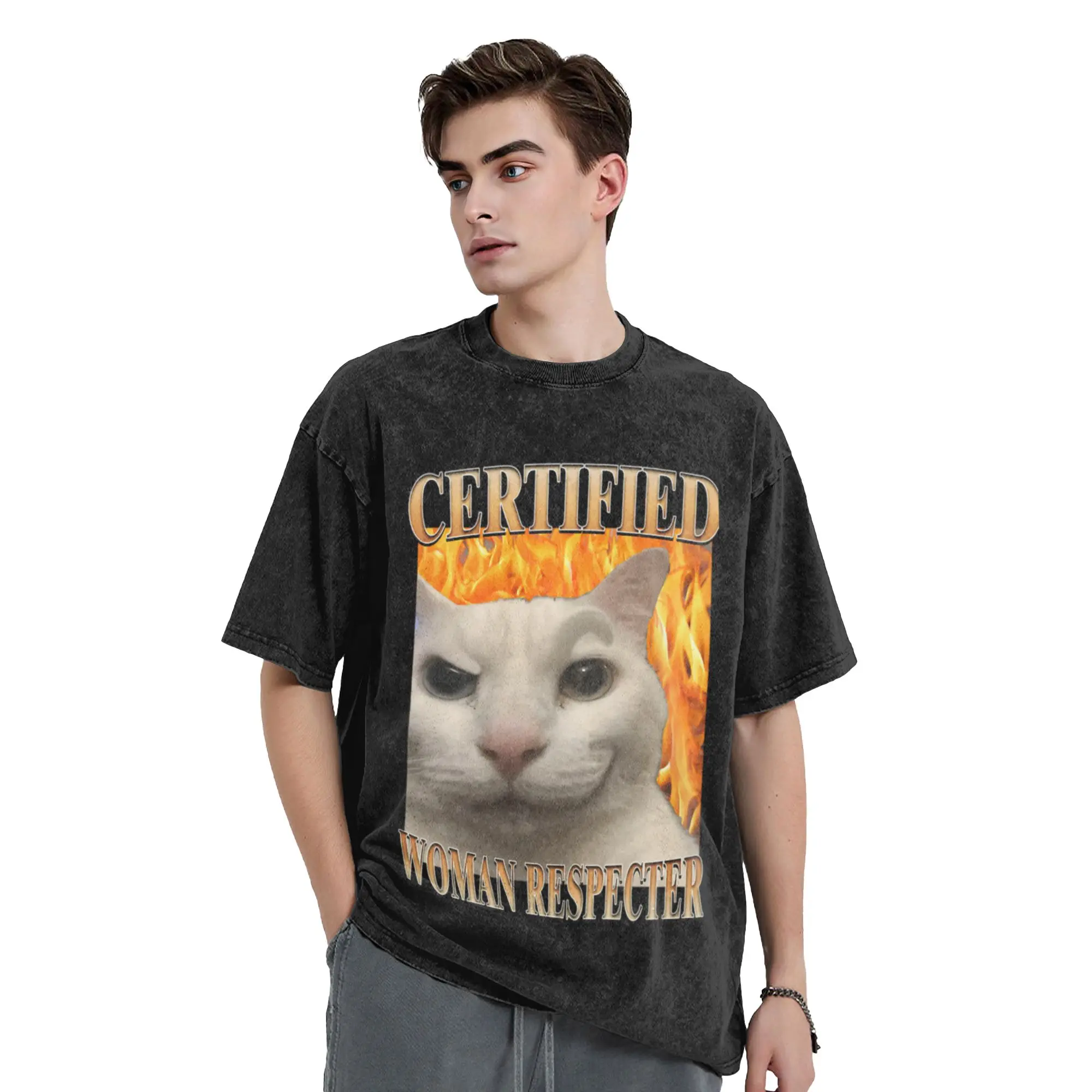 Certified Woman Respecter Funny Cat Unique Stylish A Vintage Oversized Cotton Unisex T-Shirts
