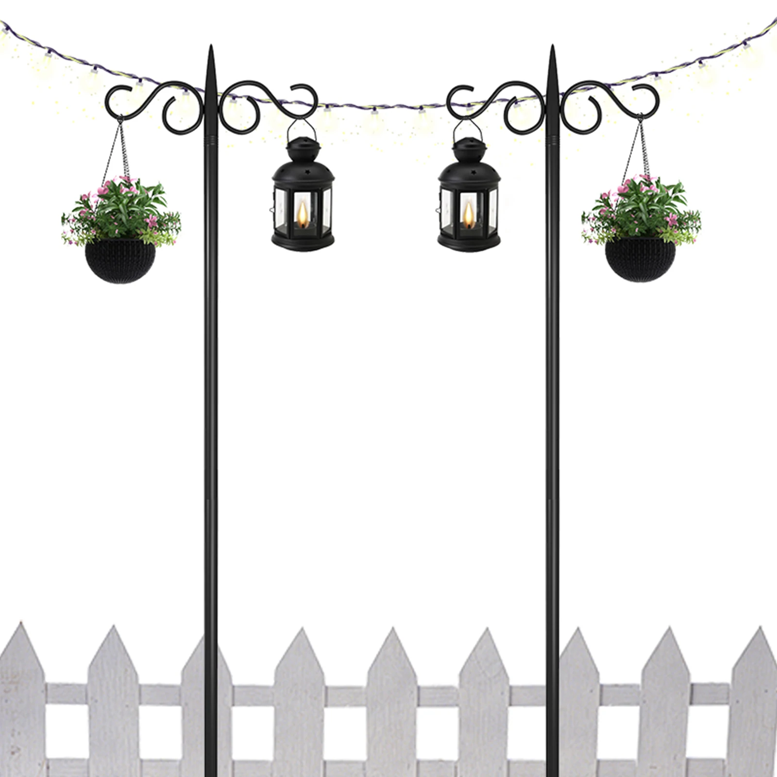 Adjustable Shepherd Hooks for Outdoor Two Sided Feeder Poles Suitable for Garden in Hanging Flower Basket Lantern Bird Nests