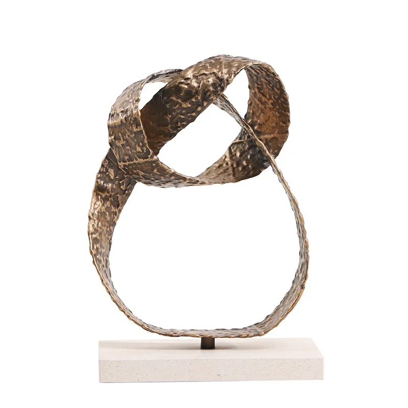 

Creative Geometry Sculpture Room Aesthetics Decor Geometric Nested Circular Ring Abstract Crafts Marble Base Desk Decoration