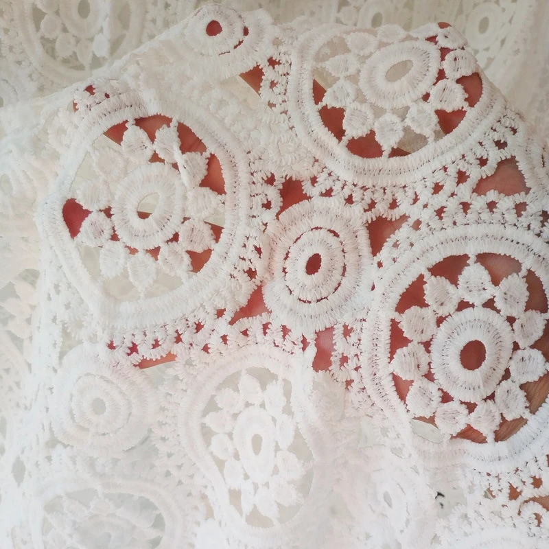 

2Yards White Circle Embroidery Fabric 2025 High Quality Water Soluble Wedding Lace French Mesh Lace African Guipure Lace Fabric