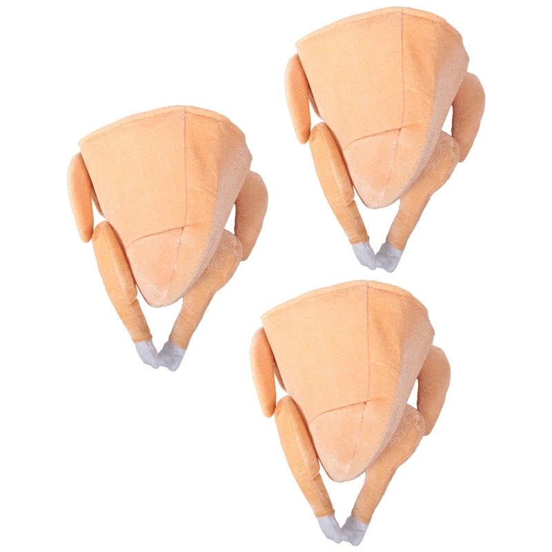 

3Piece Stuffed Roast Turkey Thanksgiving Hat Novelty Yellow Cooked Chicken Bird Secret Unique Dress Up Party