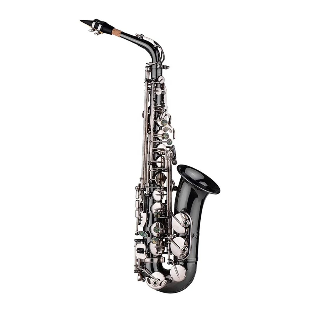 Wind Instrument Alto Saxophone Brass Body Black Nickel With Silver Keys Eb Tone [Customization Required]