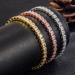 Solid Pure Silver 18/ cm Tennis Bracelet Pave 5mm Round Black Jet Zircon Elegant Real 925 Jewelry For Women