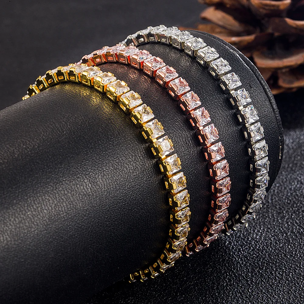 Solidna bransoletka tenisowa z czystego srebra 18 / cm Pave 5 mm Okrągła czarna cyrkonia Elegancka biżuteria dla kobiet z prawdziwego 925