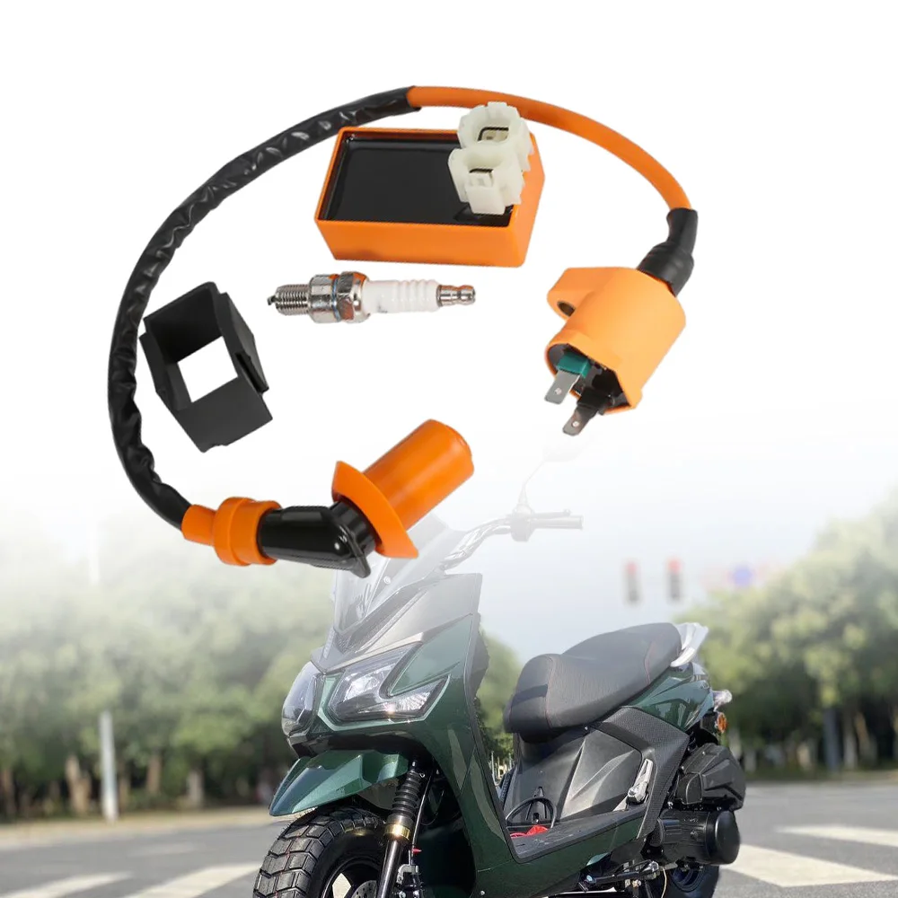 

Котушка зажигания CDI с комплектом электродных свечей зажигания с 6 контактами для двигателей GY6 50cc-150cc 139QMB 152QMI и 157QMJ, скутеров