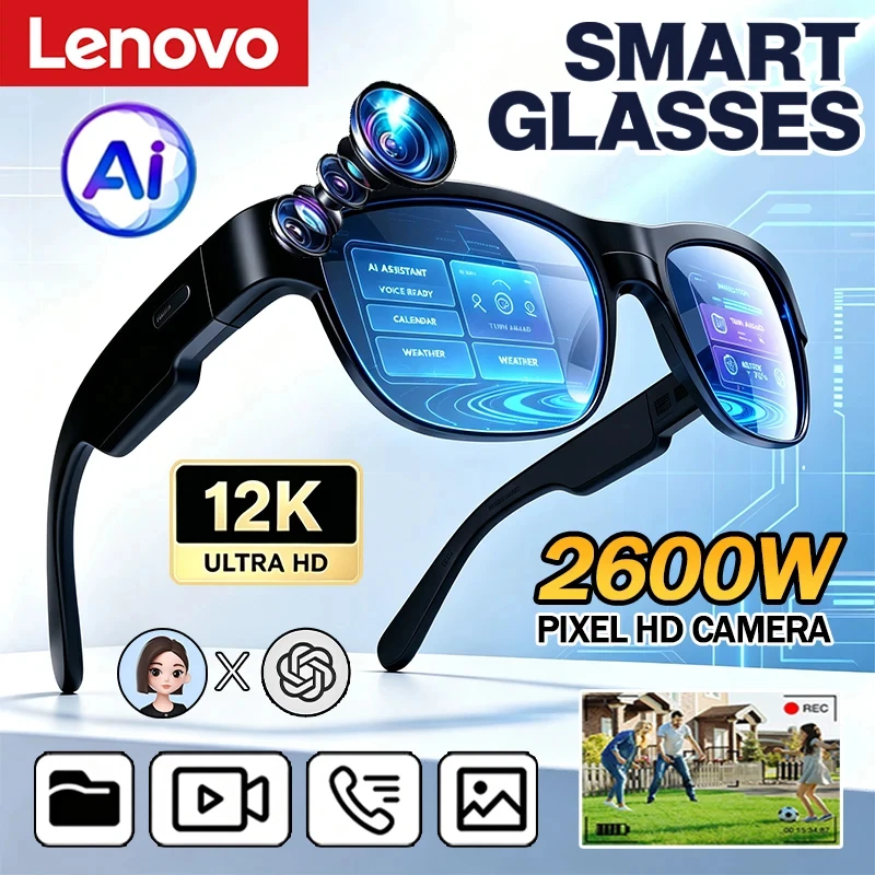 Lenovo 12K HD AI Smart Glasses AI Translation Hands-Free Calling AI Chat Logging Music Playback Smart Sunglasses for Men 2027