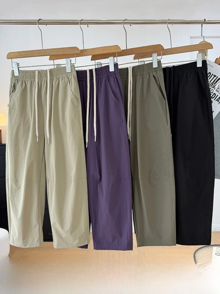 Outdoor Casual Loose Wide Leg Nine Pants Men Women Couple Style Elastic Waist Loose Fit Fashionable Mountain Series