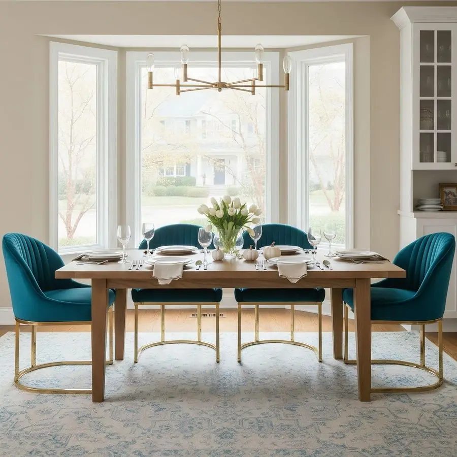 

Dining Chairs Set of 4, Velvet Teal Upholstered Kitchen Chairs with Gold Metal Legs, Padded Fabric Accent Chairs for Living Roo