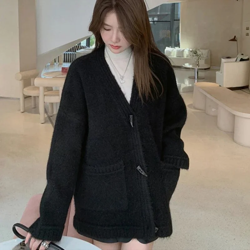 Ladies Sweaters Winter Button Knitted Top for Women White Cardigan 2024 New Collection Jumper Long Sleeve Knitwear Korean Luxury