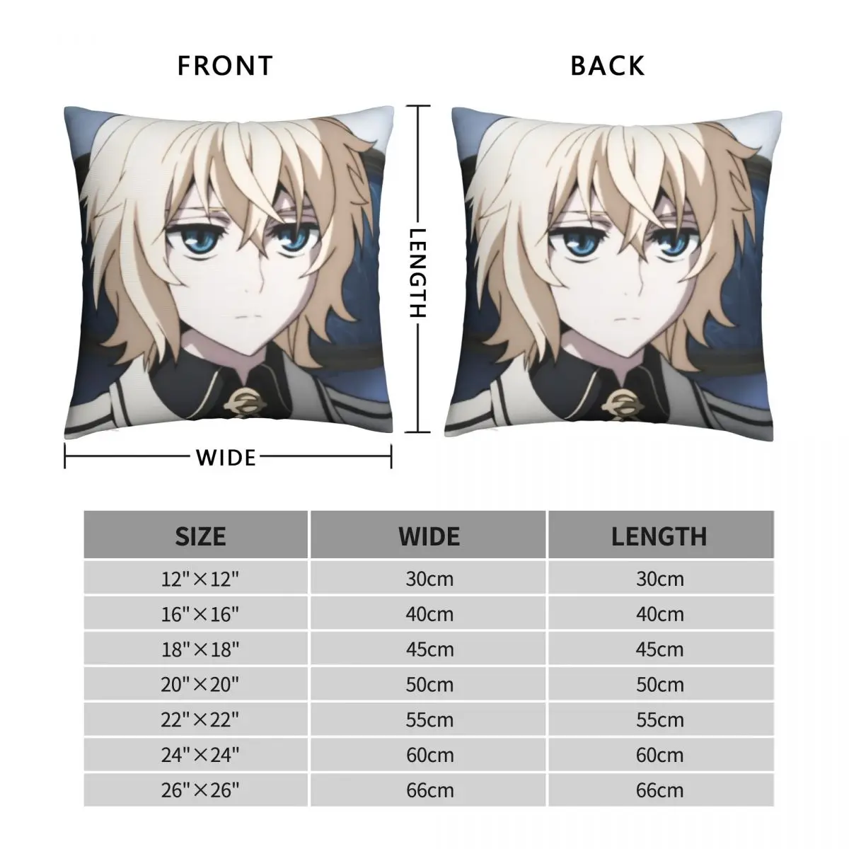 Owari No Seraph Mikaela Hyakuya Square Pillowcase Polyester Linen Velvet Creative Zip Decor Pillow Case Car Cushion Cover