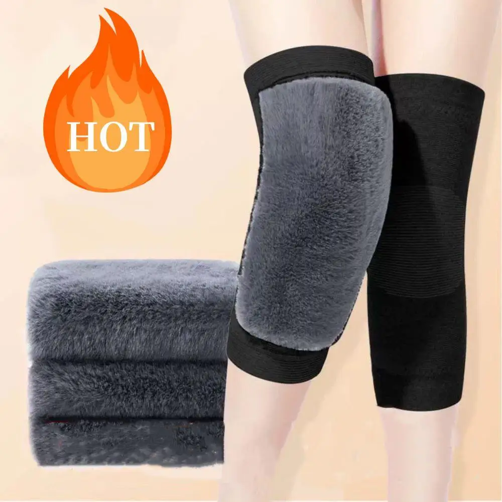الدافئة سميكة الصوف منصات الركبة للرجال النساء الشتاء مكافحة البرد الأرنب الفراء الركبة الأكمام الرياضة التزلج جوارب السيقان حامي الساق