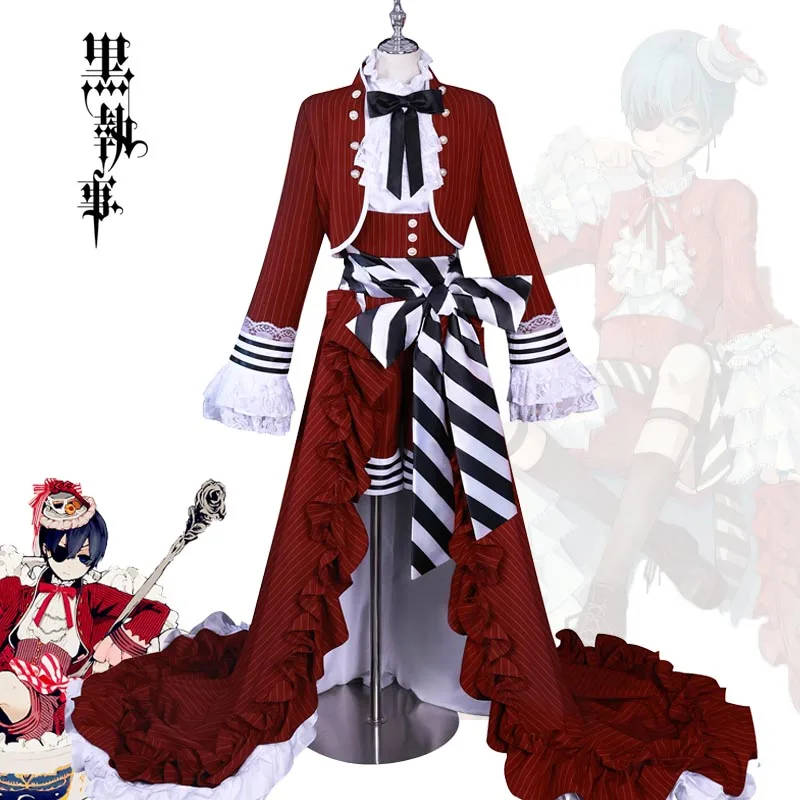 

Anime Black Butler Ciel Phantomhive Cosplay Costume Gown Red Gothic Lolita Long Dress Women Men Halloween Party Comic Con Outfit