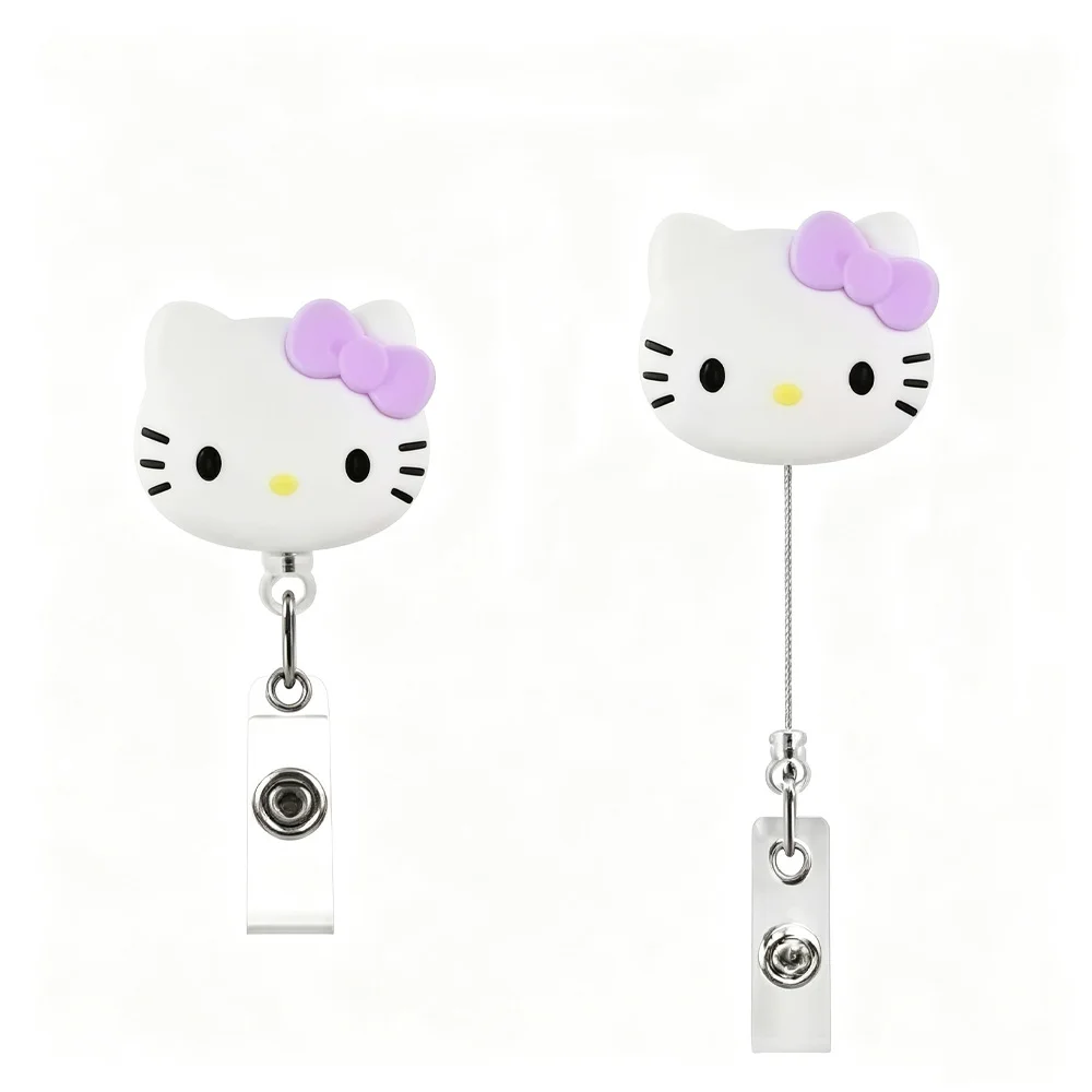 Sanrio Hello Kitty Telescopic Silicone Cartoon Easy Pull Buckle Portable Card Cover Accessory Anti Loss Key Portable Pendant view 2